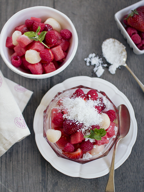 Watermelon, Berry & Rose Salad with Coconut Granita