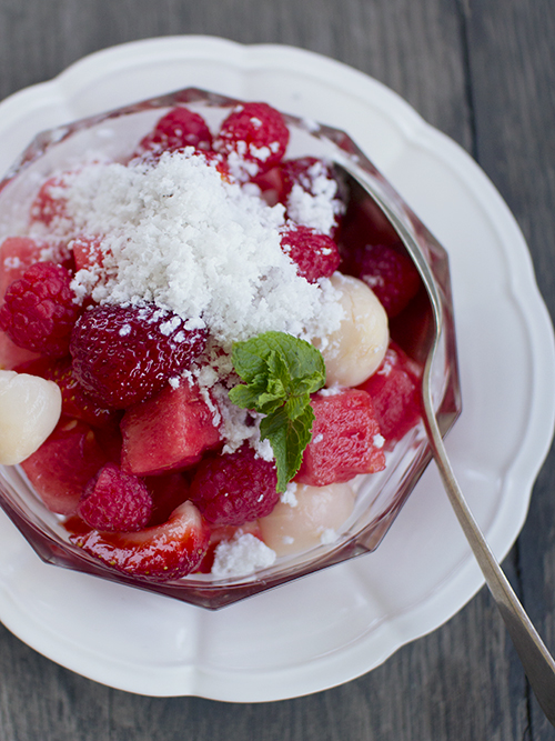 Watermelon, Berry & Rose Salad with Coconut Granita