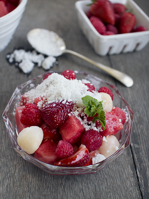 Watermelon, Berry & Rose Salad with Coconut Granita