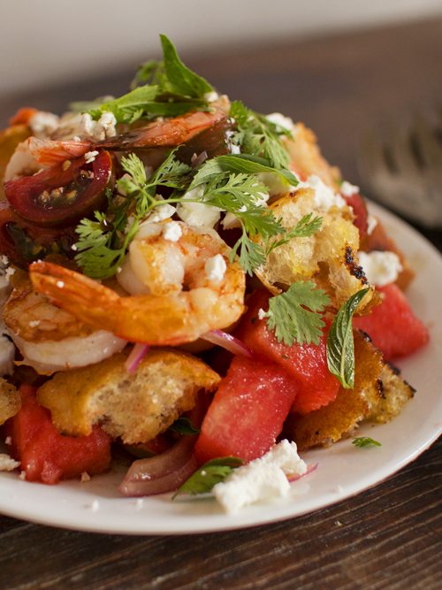 prawn watermelon panzanella