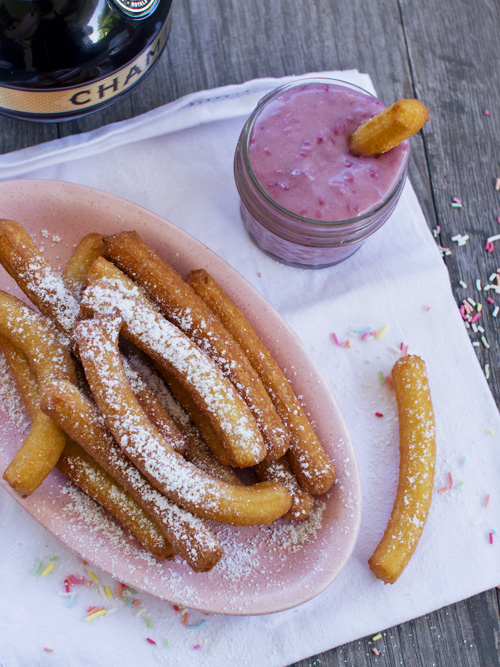 churros with raspberry ganache