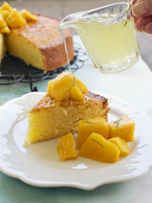 sticky lime & coconut cake with mango