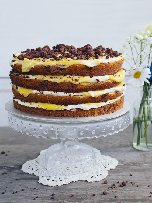 chocolate chip passionfruit naked cake