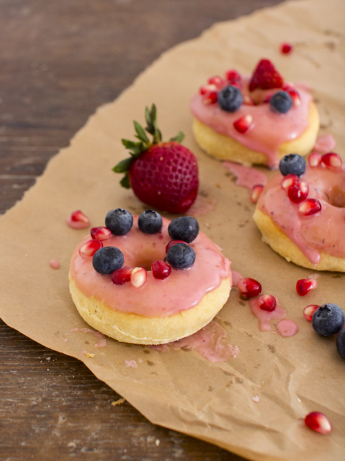 baked doughnut with fresh berry glaze