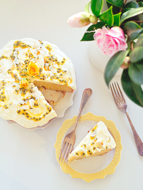 coconut passionfruit tres leches cake