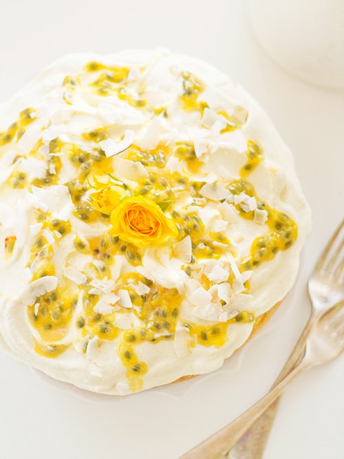 coconut passionfruit tres leches cake