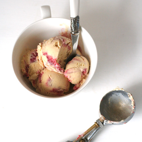 quince and rhubarb ripple ice cream