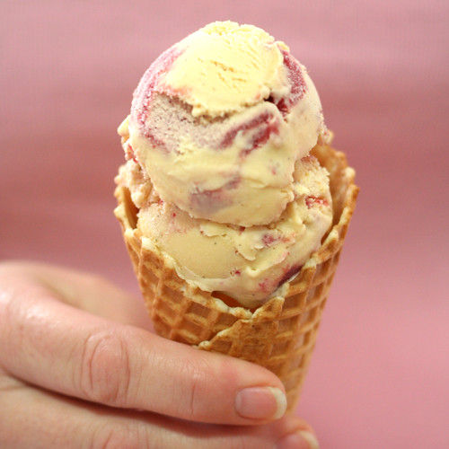 quince and rhubarb ripple ice cream