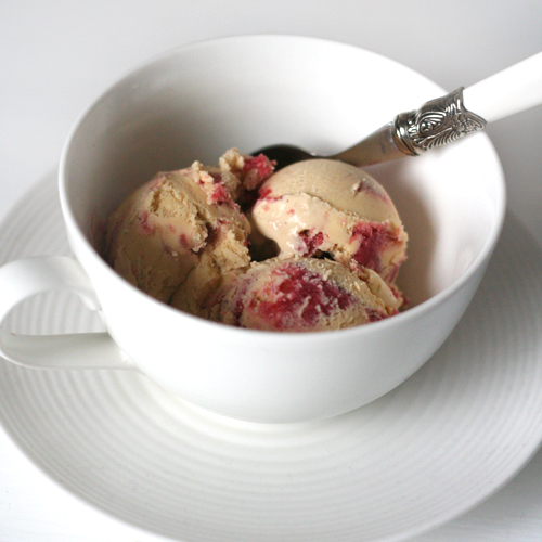 quince and rhubarb ripple ice cream