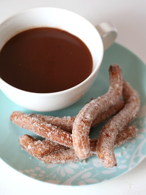 churros with orange spiked hot chocolate