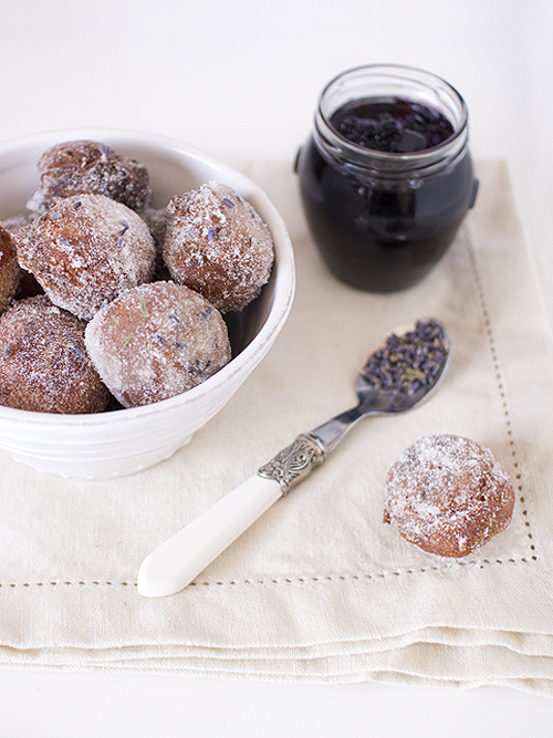 blueberry jam doughnuts with lavender sugar