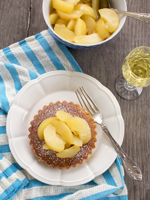 hazelnut frangipane tart with semillon vanilla peaches