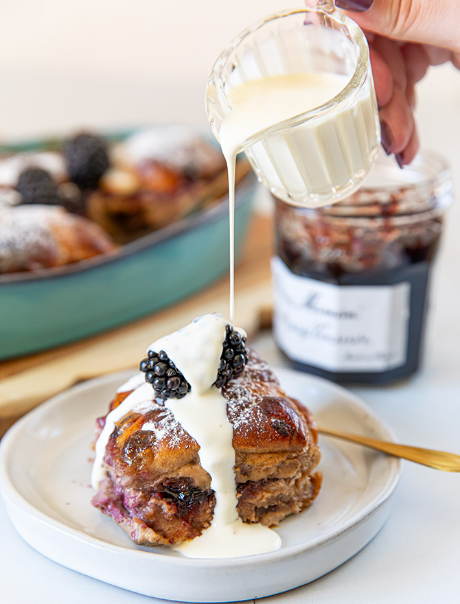 Blackberry Earl Grey Hot Cross Bun Pudding