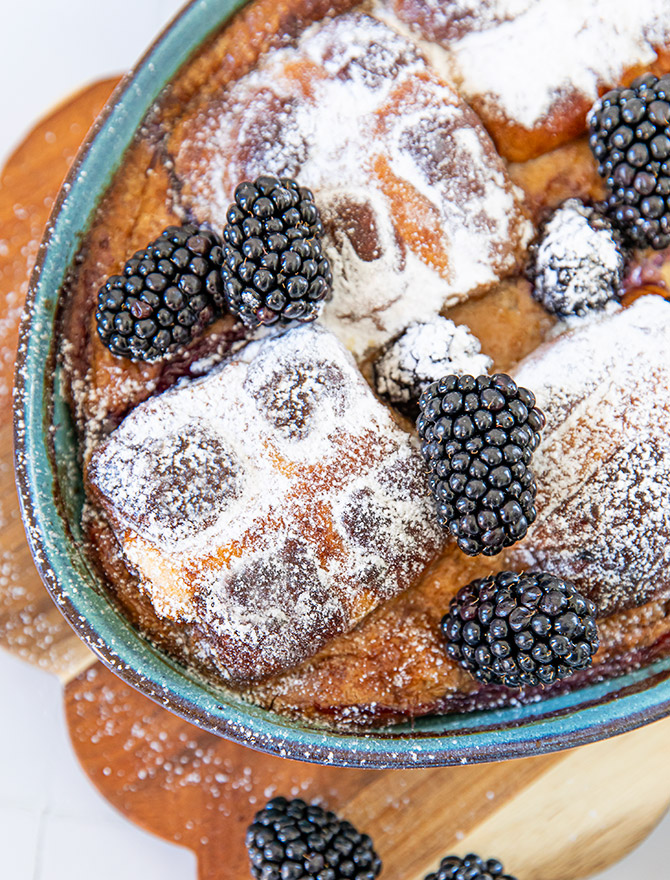 Blackberry Earl Grey Hot Cross Bun Pudding