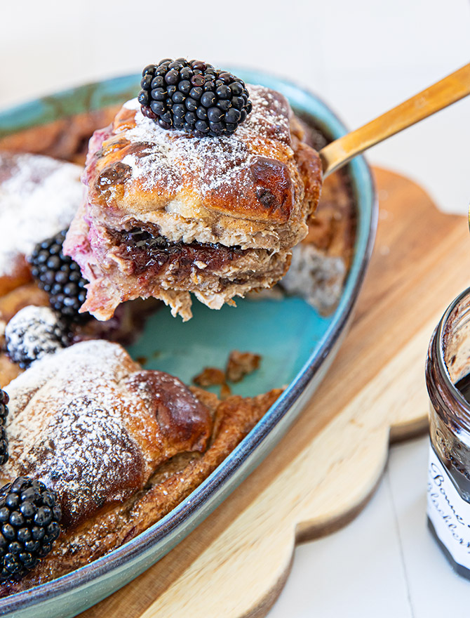 Blackberry Earl Grey Hot Cross Bun Pudding