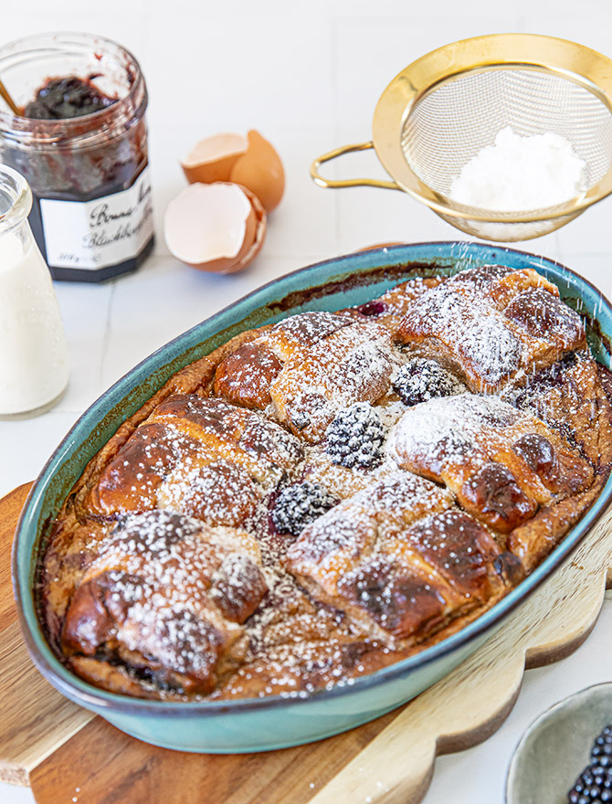 Blackberry Earl Grey Hot Cross Bun Pudding