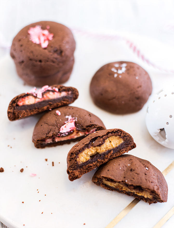 Christmas Candy Cane Gingerbread Cheesecake Stuffed Cookies