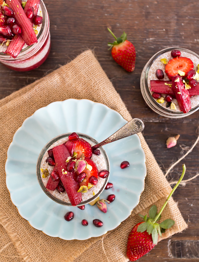 Chia Pudding with Honey Stewed Rhubarb