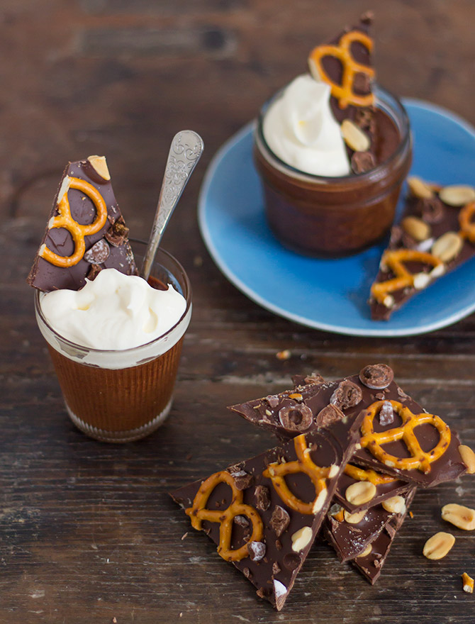 Chocolate Espresso Mousse with Peanut Pretzel Bark