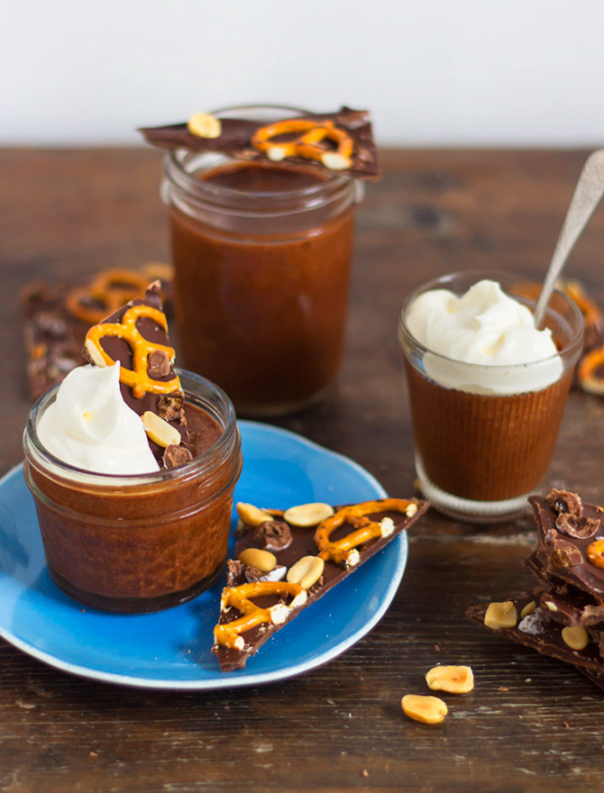 Chocolate Espresso Mousse with Peanut Pretzel Bark