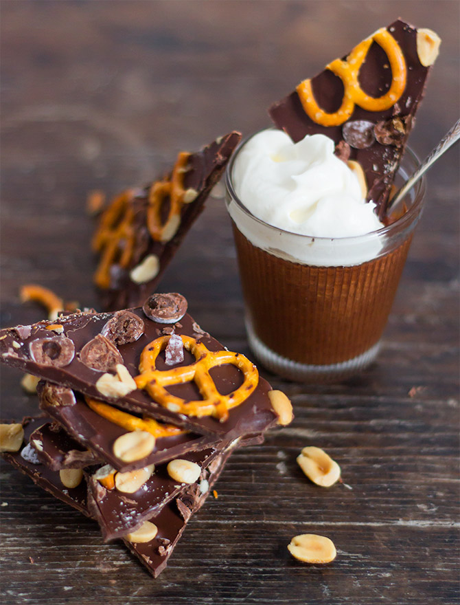 Chocolate Espresso Mousse with Peanut Pretzel Barka