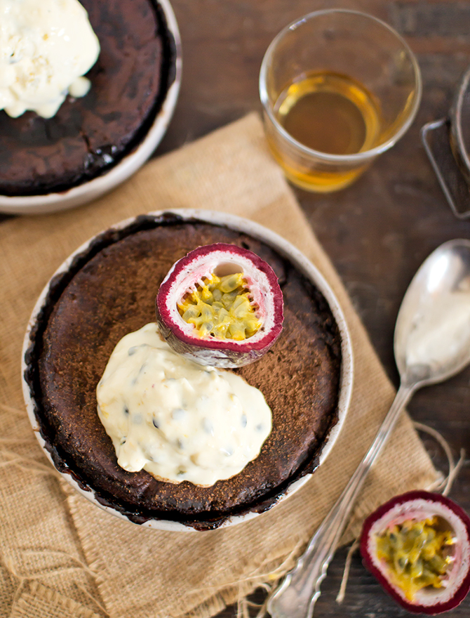 Chocolate Whisky Pudding with Passionfruit Ice Cream