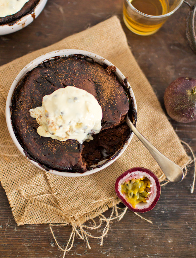 Chocolate Whisky Pudding with Passionfruit Ice Cream