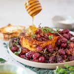 Crumbed Feta with Roasted Grapes and Honey