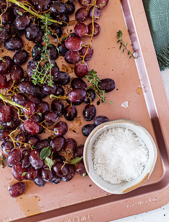 Crumbed Feta with Roasted Grapes and Honey