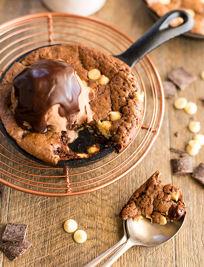 Triple Chocolate Skillet Brownie with Hot Fudge Sauce