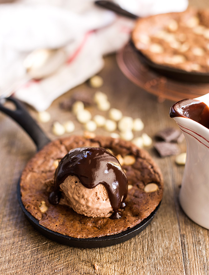 Triple Chocolate Skillet Brownie with Hot Fudge Sauce