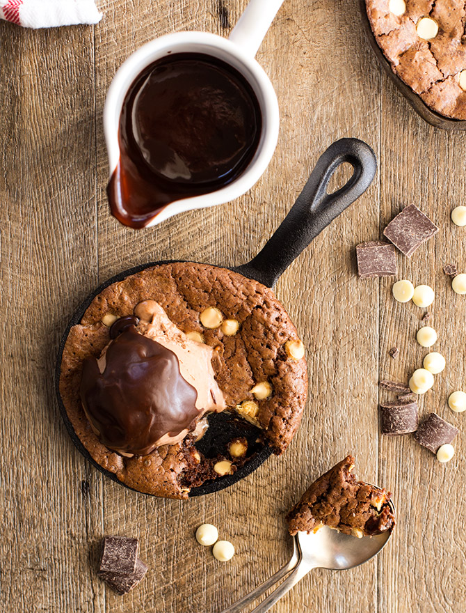 Triple Chocolate Skillet Brownie with Hot Fudge Sauce