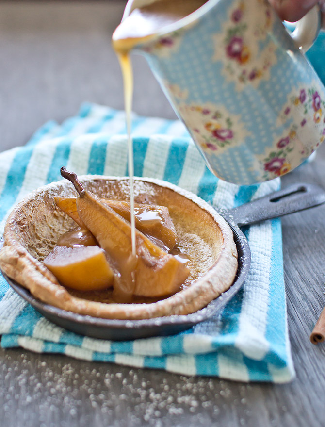 Dutch Baby with Chai Poached Pears and Caramel