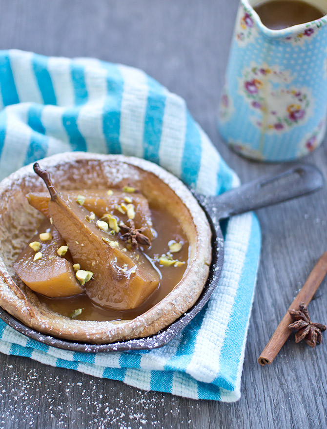 Dutch Baby with Chai Poached Pears and Caramel