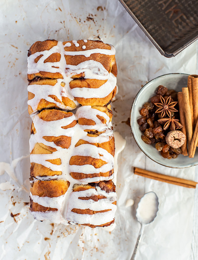 Hot Cross Bun Pull Apart Bread with Cream Cheese Glaze