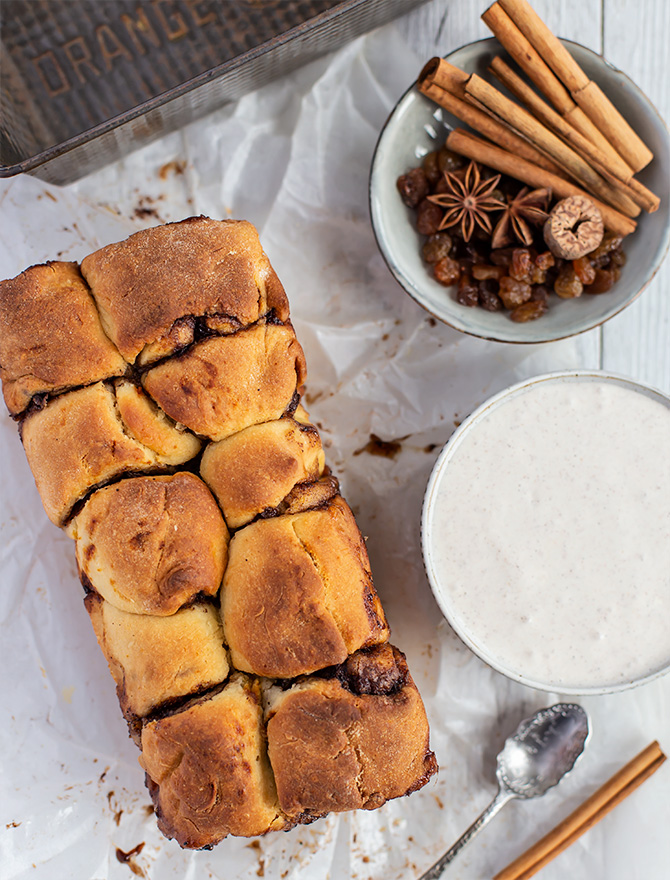 Hot Cross Bun Pull Apart Bread with Cream Cheese Glaze