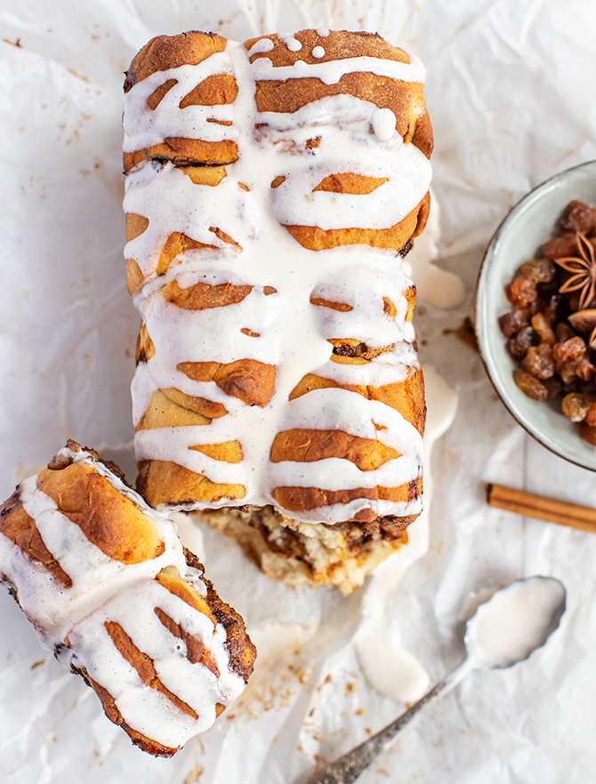 Hot Cross Bun Pull Apart Bread with Cream Cheese Glaze