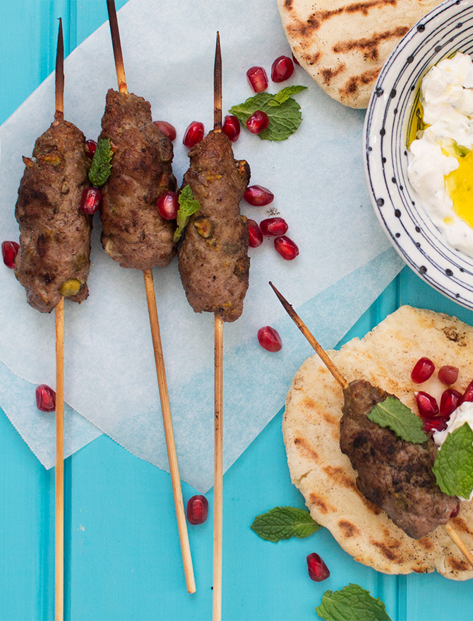 lamb skewers yoghurt flatbread