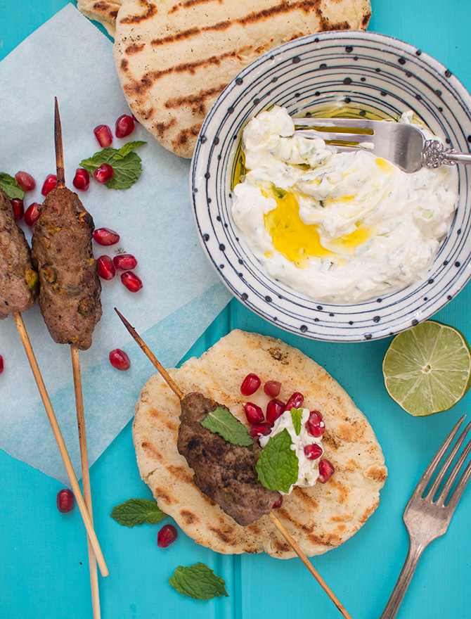 lamb skewers yoghurt flatbread