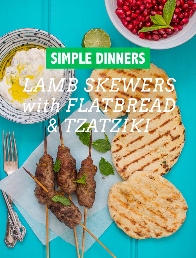 Lamb Skewers with Flatbread and Tzatziki