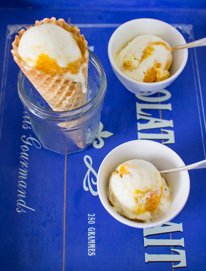 Mango Saffron Swirl No Churn Ice Cream