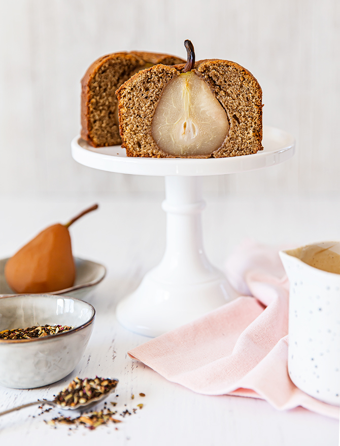 Chai Poached Pear Cakes with Chai Creme Anglaise