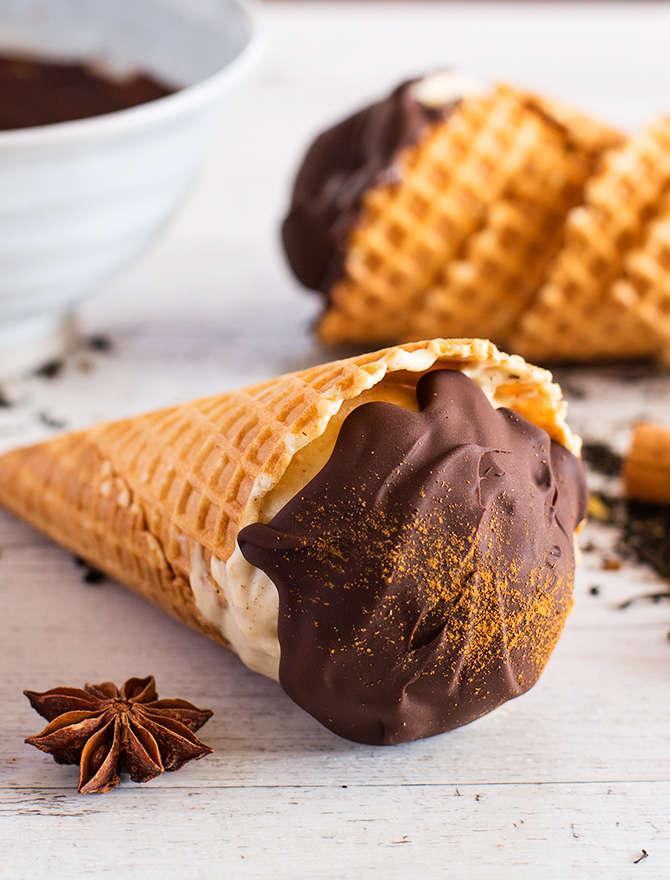 Chai Ice Cream Choc Top Recipe available only in my FREE No Churn Ice Cream Ebook!