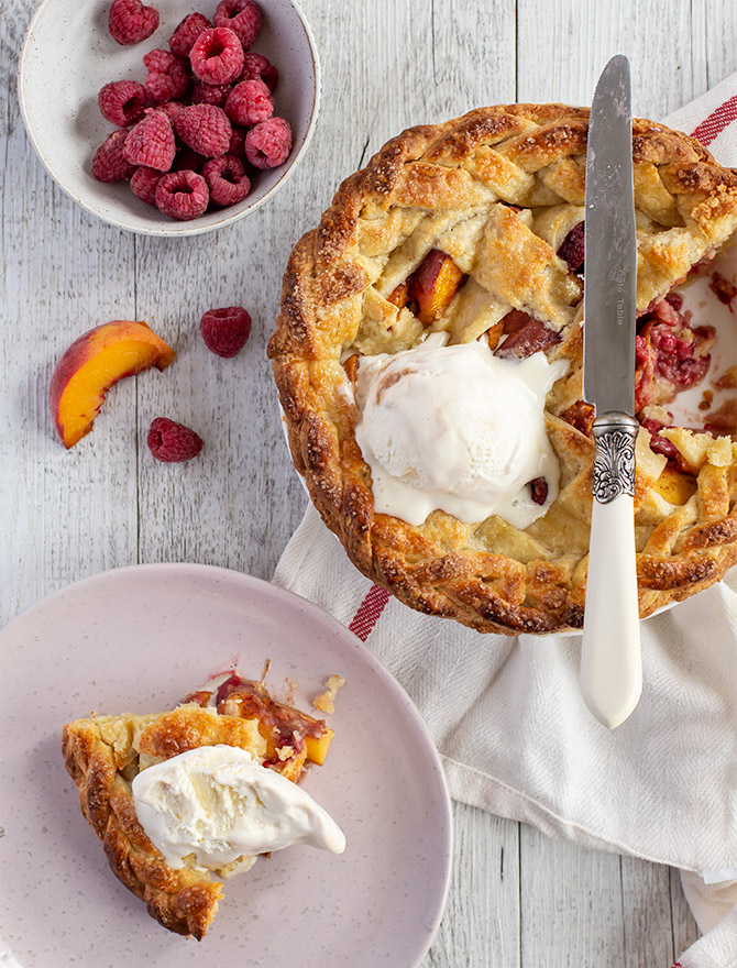 Peach and Raspberry Lattice Pie