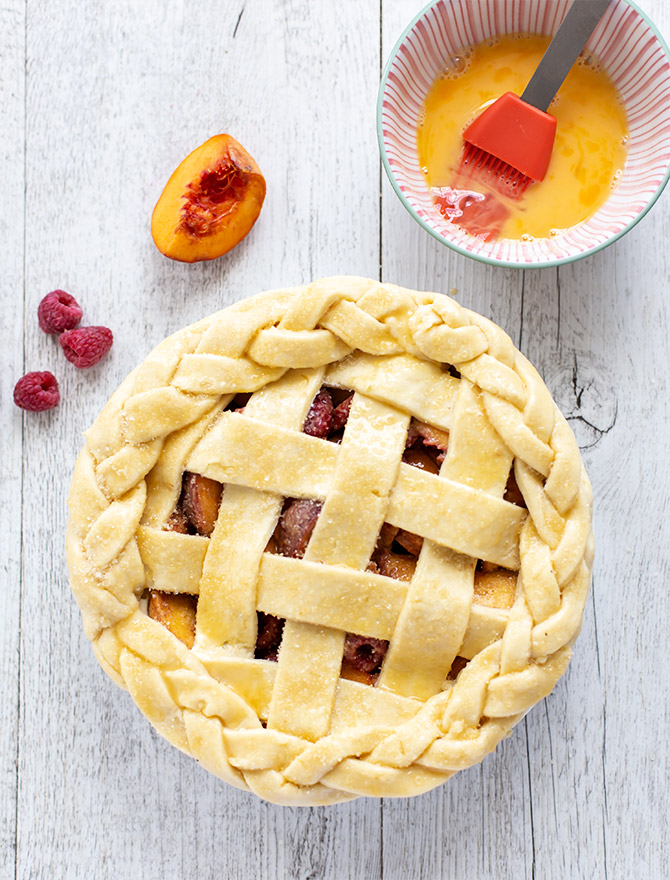 Peach and Raspberry Lattice Pie