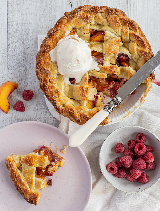 Peach and Raspberry Lattice Pie