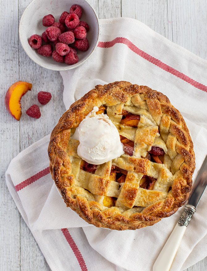 Peach and Raspberry Lattice Pie