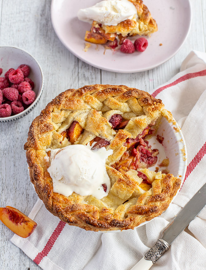 Peach and Raspberry Lattice Pie