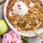 Pear and Pistachio Crumble with White Chocolate