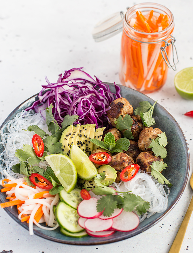 Pork Meatball Banh Mi Salad Bowl